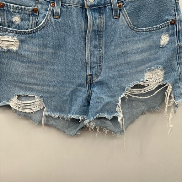 LEVIS 501 button fly distressed denim 100% cotton cowgirl boho festival short 28 - Picture 3 of 8